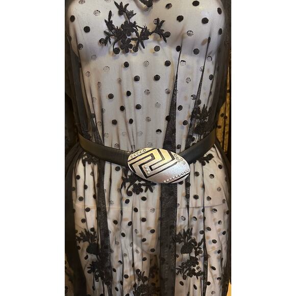 Chico’s Belt Black Leather Silver Hammered Metal Western Boho Aztec Buckle Small - Picture 8 of 9